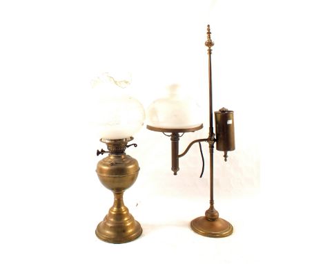 A Brass oil lamp and a students lamp