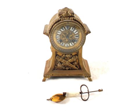 A French Brass striking mantel clock and a black marble clock