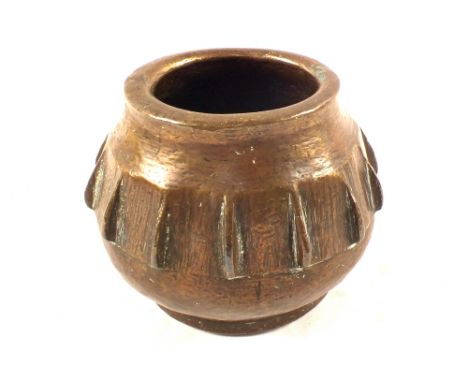 A 16th/17th Century Spanish globular Bronze mortar with a circle of protruding fins, 4 1/2" dia, 3 1/2" high