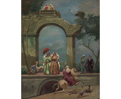 GUDIASHVILI, LADO (1896–1980) Poets' Promenade, signed.Oil on canvas, 42 by 33.5 cm.Provenance: Collection of Sh. Makharadze 