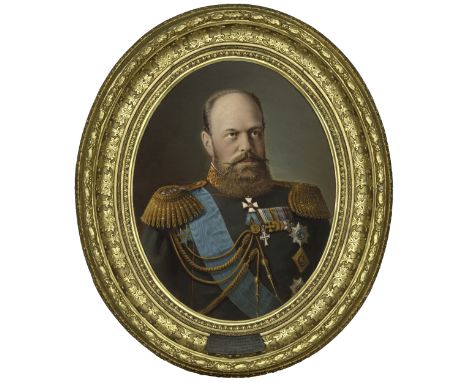 *SHILDER, NIKOLAI (ATTRIBUTED, 1828–1898) Portrait of Emperor Alexander III.Oil on canvas, 70 by 56 cm (oval).Executed c. 188