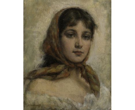 HARLAMOFF, ALEXEI (1840–1925) Portrait of a Lady, signed.Oil on paper, laid on cardboard, 43 by 34.5 cm.Provenance: Private c