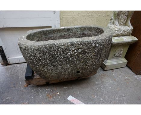An old limestone trough or basin,&nbsp;35cm high x 77cm wide x 50cm deep, internal depth 25.5cm. 