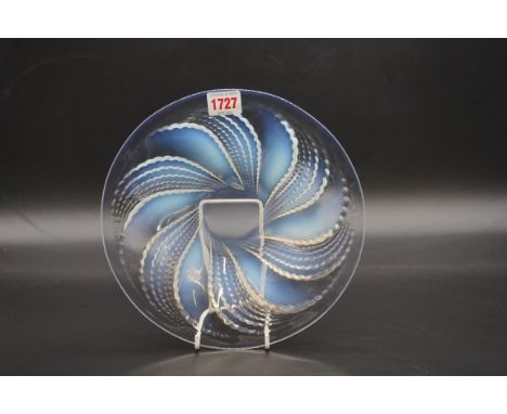 An R Lalique 'Fleurons' pattern opalescent glass dish, 25.5cm diameter.&nbsp; 