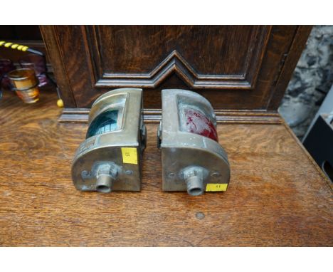 A pair of brass ship's 'Bow Light' lanterns, each 12cm wide. 