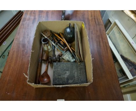 A mixed lot, an antique corkscrew, Japanese pipes, etc. 