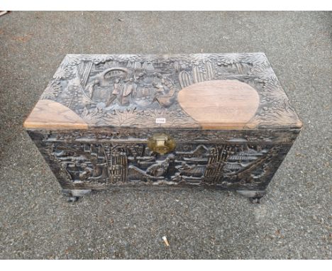 A camphor trunk, 52cm high x 91cm wide. 