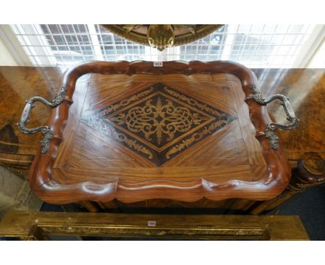 A good Dutch kingwood, inlaid and silver mounted rectangular tray,&nbsp;stamped Bonebakker en Zoon, 79cm wide.&nbsp; 