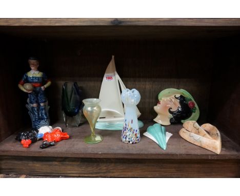 A mixed lot of ceramics, to include: a Poole pottery sailing boat wall plaque, 25cm high; a Goebel dog's head wall plaque, 16