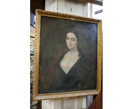 European School, 18th century, bust length portrait of Martha Susanna Beteille, extensively inscribed on labels verso, oil on