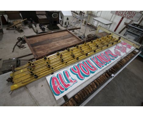 Five yellow painted fairground light strips 