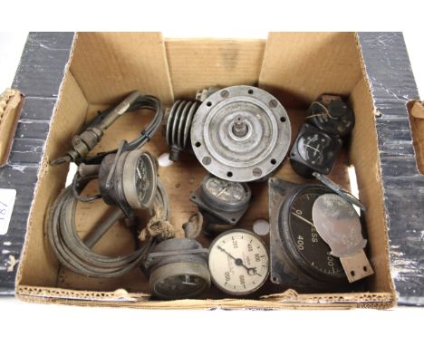 A collection of miscellaneous items to include air compressor from Rolls Royce Merlin Aero engine, two pressure gauges, three