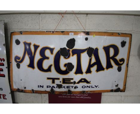 A vintage enamel sign for "Nectar Tea", approx. 24" x 48"