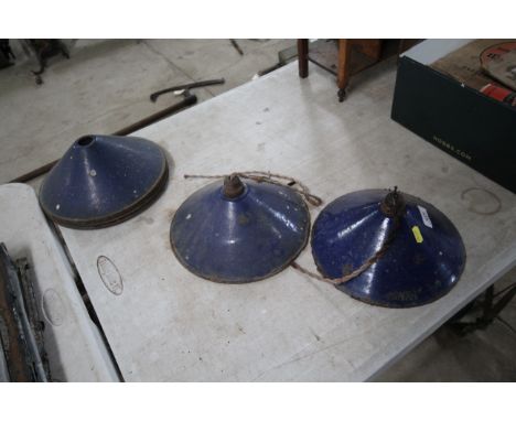 Twelve blue enamel lamp shades 