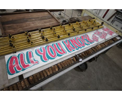 A fairground sign "All You Knock Off The Shelf You Win", 6ft long 