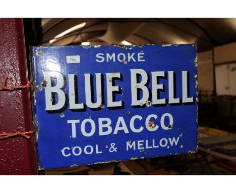 A vintage enamel double sided sign for "Bluebell Tobacco", approx. 14" x 20"