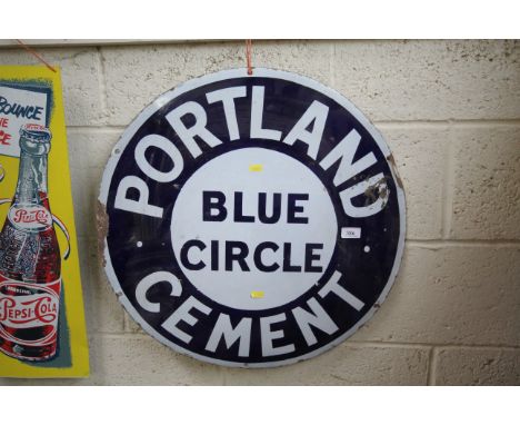 A circular enamel advertising sign for "Portland Blue Circle Cement", approx. 24" dia.
