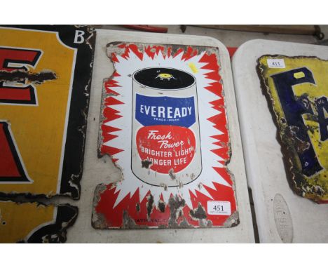 An enamel advertising sign for "Eveready", approx. 14" x 9"