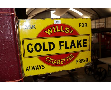 An enamel double sided advertising sign for "Wills Gold Flake" approx. 12" x 16½""