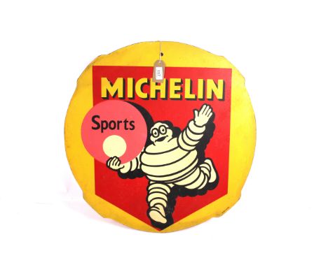 A "Michelin Sports" hardboard advertising sign, approx. 25" dia.