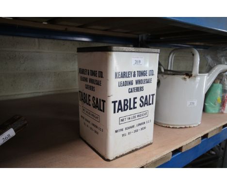 An enamel Curly &amp; Tonge Ltd. 14lb table salt container