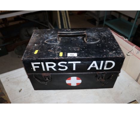A vintage First Aid box and contents 