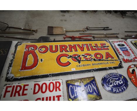 An enamel advertising sign for "Bournville Cocoa", approx. 18" x 48" AF