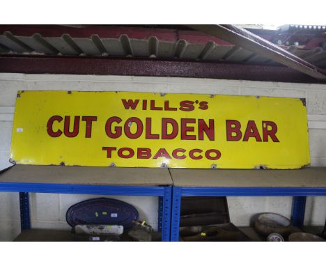 A "Wills's Cut Golden Bar" enamel advertising sign, 18" x 72"
