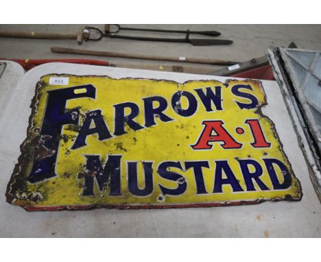 An enamel advertising sign for "Fallows A.1 Mustard", approx. 12" x 19½"