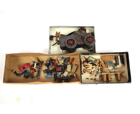 Approx. 40 1930's and 40's lead figures and railway model items and a clockwork engine and key