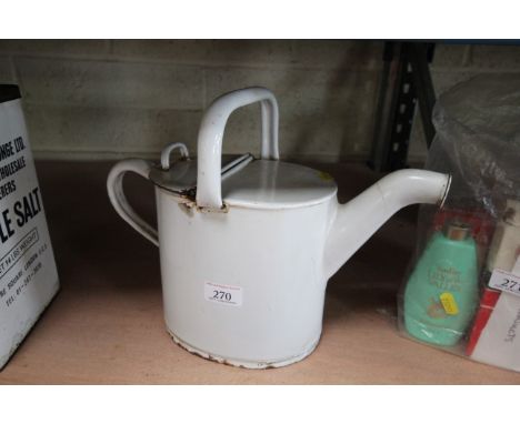A small white enamel country house watering can