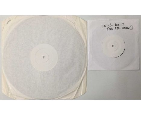 OASIS - LIVE FOREVER AND ROLL WITH IT - ORIGINAL 12"/7" WHITE LABEL TEST PRESSINGS. Masterful selection of 2 x extremely few 