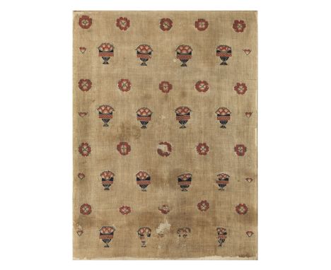  A large Coptic wall hanging Circa 5th-6th Century A.D.Of linen and natural, red, pink, green, ochre and dark brown wool, com