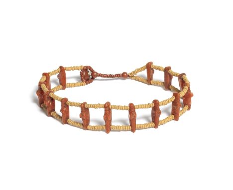  An Egyptian jasper grasshopper amulet bracelet New Kingdom, circa 1550-1069 B.C.Each of the fourteen amulets with linear not