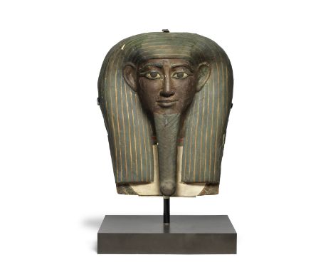 An Egyptian polychrome wood mummy mask Late Third Intermediate - Late Period, 25th-26th Dynasty, circa 747-525 B.C.From the 