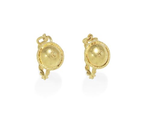 A pair of Roman gold earrings Circa 2nd-3rd Century A.D.The hoop formed of two strands of twisted gold wire with a loop and 