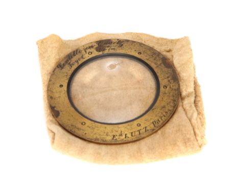 A Rare Quartz Crystal Camera Obscura(?) Lens, c.1850, French, signed 'Lentille en Quartz Foyer 15cm Ed Lutz Paris', brass lac