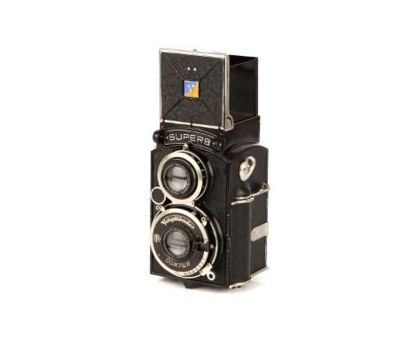 A Voigtlander Superb TLR Camera, 1933, black, serial no. E230117, with Anastigmat Skopar f/3.5 75mm lens, black, serial no. 8