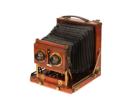 An Unmarked Half Plate Stereo Mahogany Field Camera, with Aldis Anastigmat No.7 f/7.7 lenses, serial nos. 53453/8155, body, G