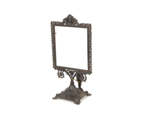 A Lithophe Night Light Panel Holder, c.1900, German, unsigned, profusely decorated cast metal with candle holder to rear, to 