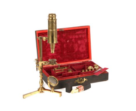 A Benjamin Martin Universal-Type Compound Microscope, c.1760, English, unsigned, base comprising a flat-folding tripod base w