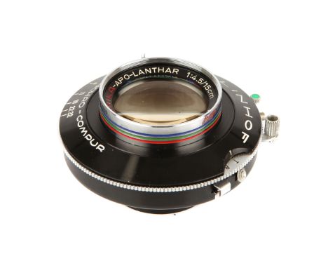 A Voigtlander Technika-APO-Lanthar f/4.5 150mm Lens, black, serial no. 6745408, body, VG, shutter working, slowest speeds sti