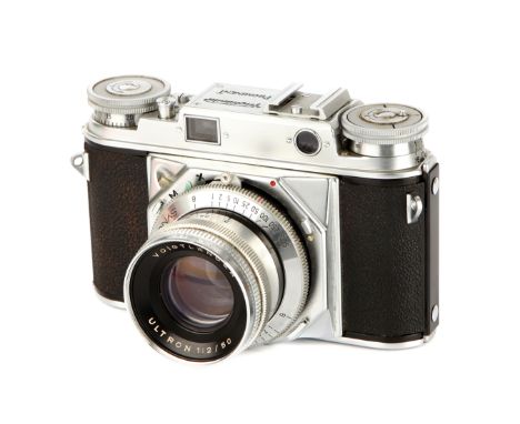 A Voigtlander Prominent Rangefinder Camera, 1952-58, chrome, serial no. B34785, with Voigtlander Ultron f/2 50mm lens, chrome