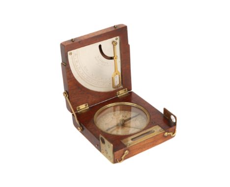 A Surveying Compass Clinometer by William Elliott, c.1840, English, mahogany and brass, base with printed paper compass rose 