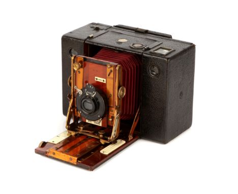 A Sanderson Hand & Stand Roll Film Camera, 1905, with Special Aplamat f/8 lens, body, G, lens, VG, some light haze to rear el