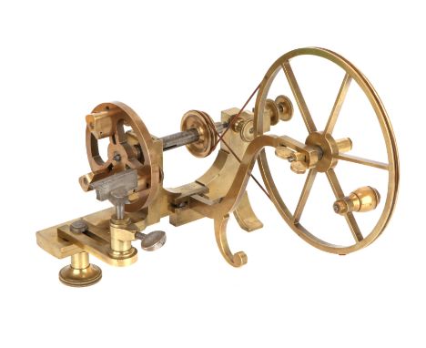 A Burin Fixe Watchmakers Lathe, c.1860, English, stamped 'J & T Jones Prescot' to supporting frame, large hand-turned drive w