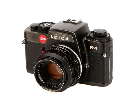 A Leica R4 SLR Camera, 1980, black, serial no. 1543572, with Leitz Summicron-R f/2 50mm lens, 1971, black, serial no. 2502247