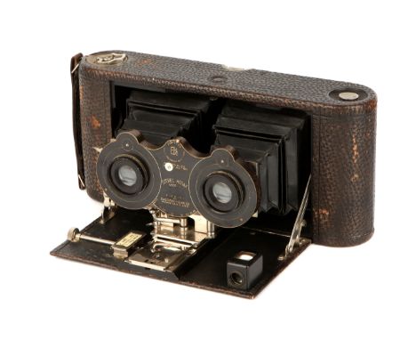 A Kodak Stereo Kodak Model I Camera, 1917-25, black, with Kodak Anastigmat f/7.7 130mm lenses, serial nos. 51922 / 51925, bod