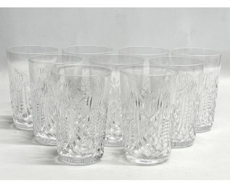 A set of 9 Waterford Crystal ‘Clare’ whiskey glasses. 7.5x11.5cm. 