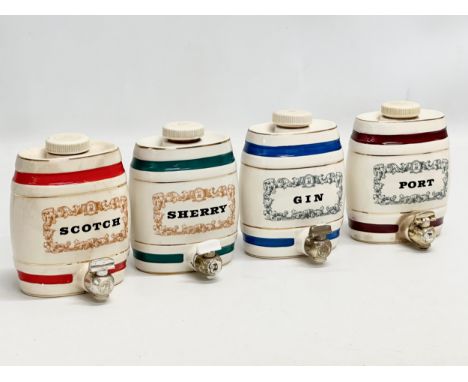 A set of 4 Wade pottery dispensers. Scotch, Port, Gin and Sherry. Royal Victoria Pottery. W &amp; A Gilbey Limited. Wine Ship